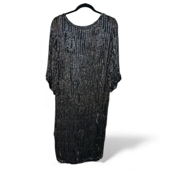 Dresses & Skirts - Vintage 100% Silk 3/4 Length Beaded Sequin Fringe Dress Size Medium